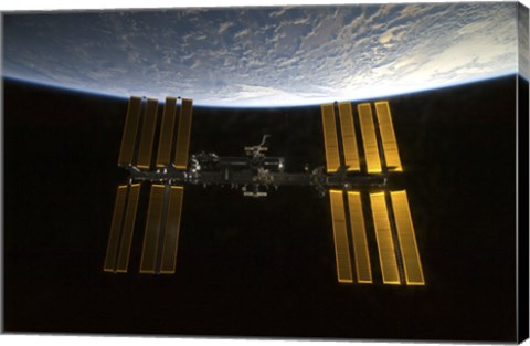 Framed International Space Station  Backdropped against Earth&#39;s Horizon Print