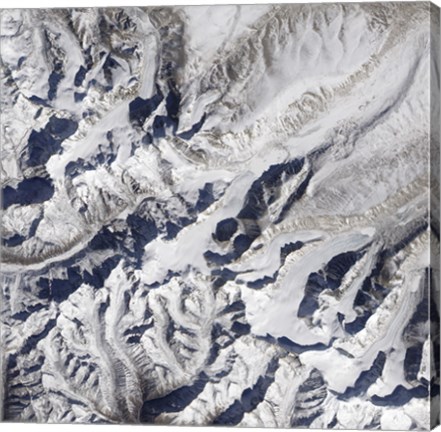 Framed Satellite view of a Himalayan Glacier Surrounded by Mountains Print