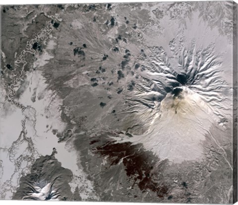 Framed Ash Rich Plume Rises above the Shiveluch Volcano on Russia&#39;s Kamchatka Peninsula Print