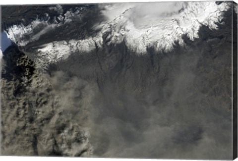 Framed Satellite view of an Ash Plume Rises from Iceland&#39;s Eyjafjallajokull Volcano Print