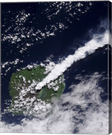 Framed Satellite view of a Thick, Steam-Rich Plume from Gaua Volcano Blows Directly Northeast Print