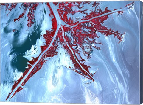 Framed False Color Satellite View of the Very tip of the Mississippi River Delta Print