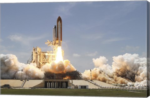 Framed Space Shuttle Atlantis Lifting off From Launch Pad 39A at the Kennedy Space Center in Florida Print