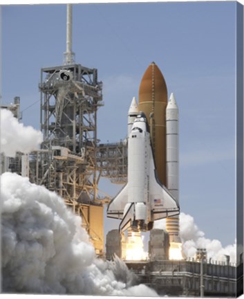 Framed Atlantis&#39; Twin Solid Rocket Boosters Ignite to Propel the Spacecraft into Orbit at Kennedy&#39;s Space Center Print