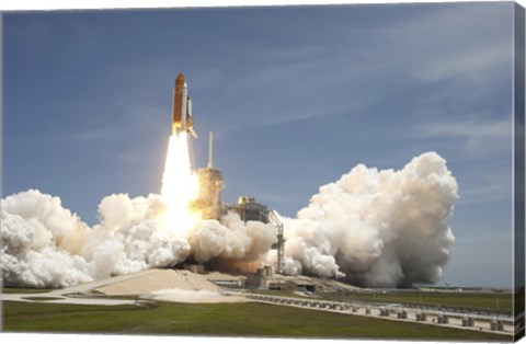 Framed Space shuttle Atlantis rumbles the Space Coast as it lifts off from Kennedy Space Center&#39;s Launch Pad 39A Print