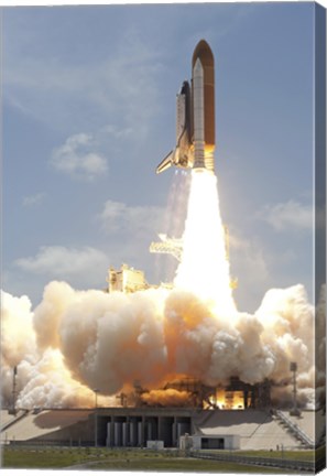 Framed Space shuttle Atlantis lifts off from Kennedy Space Center&#39;s Launch Pad 39A into orbit Print