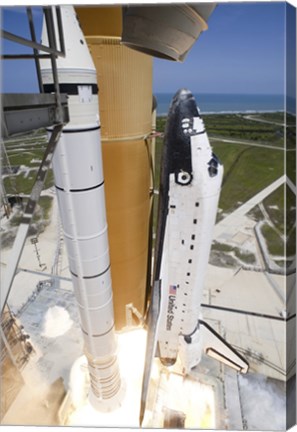 Framed Space shuttle Atlantis lifts off from Kennedy Space Center&#39;s Launch Pad Print