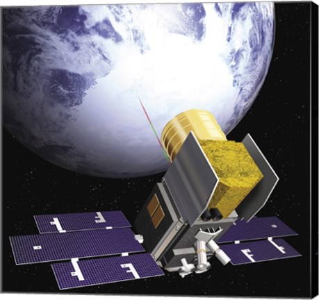 Framed Artist&#39;s Concept of the Ice, Cloud, and Land Elevation Satellite, also referred to as ICEsat Print