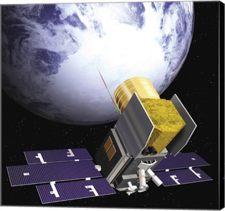 Framed Artist&#39;s Concept of the Ice, Cloud, and Land Elevation Satellite, also referred to as ICEsat Print