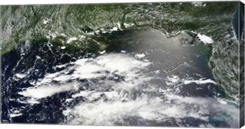 Framed Satellite View of Oil Leaking from the Damaged Deepwater Horizon well in the Gulf of Mexico Print