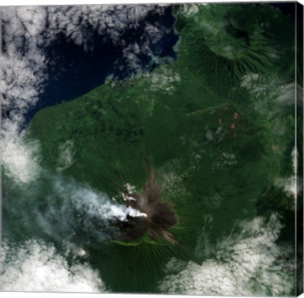 Framed Small Plume Rises from the Summit of Ulawun Volcano on Papua New Guinea&#39;s Island of New Britain Print