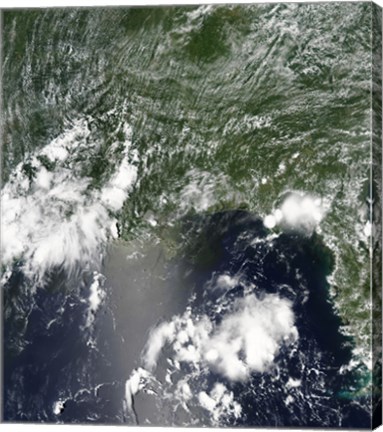Framed Satellite view of the Gulf of Mexico speckled and streaked with small clouds Print