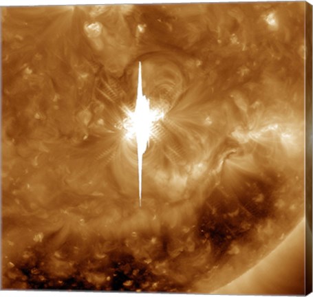 Framed Close-up view of a Massive X22 Solar Flare Erupts on the Sun Print