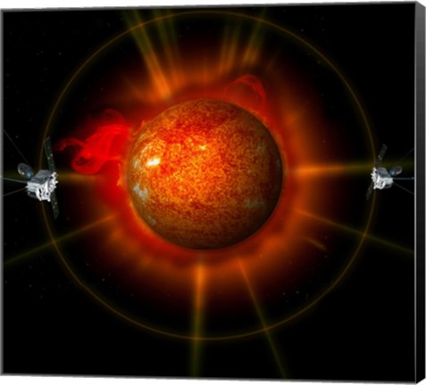 Framed artist&#39;s Concept of the STEREO spacecraft Surrounding the Sun Print