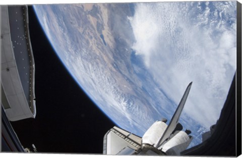 Framed Part of Space shuttle Discovery Backdropped against the Pacific Coast of California Print