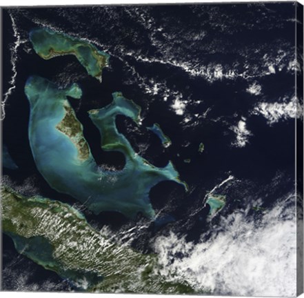 Framed Satellite view of the Bahama Islands in the Atlantic Ocean Print