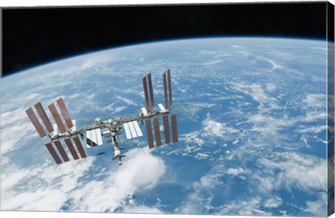 Framed International Space Station backdropped by Earth&#39;s Horizon Print