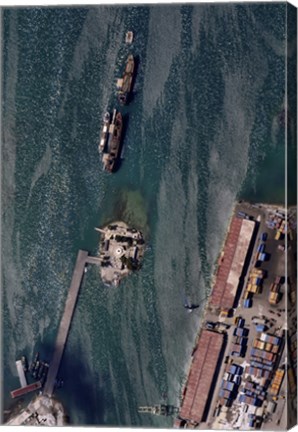 Framed Aerial view of Port-au-Prince Harbor in Haiti Print