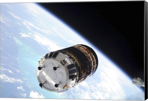 Framed Japanese H-II Transfer Vehicle backdropped by Earth&#39;s Horizon Print