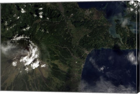 Framed Satellite view of Mayon Volcano Emitting a Thin Volcanic Plume Print