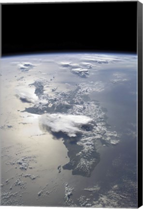 Framed Panoramic view of the Island of Hispaniola in the Foreground and Cuba Extending over the Horizon Print