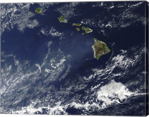 Framed Satellite View of Volcanic Fog from Kilauea Volcano Swirling around the Hawaiian Islands Print