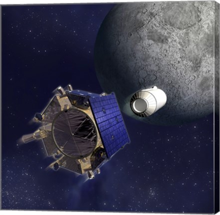 Framed Artist&#39;s Illustration of the Lunar Crater Observation and Sensing Satellite Print