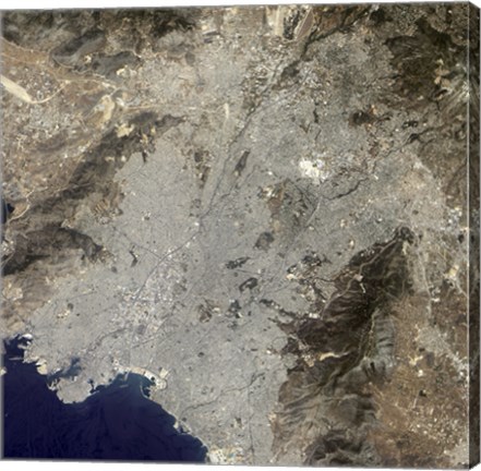 Framed True-Color Satellite View of Central Athens, Greece Print