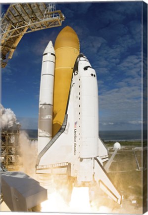 Framed Space Shuttle Atlantis Lifts off from  Space Center, Florida Print