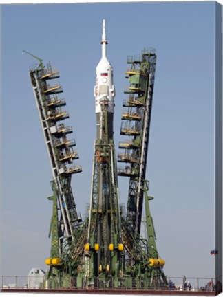 Framed Launch Scaffolding is Raised into place around the Soyuz Rocket Print