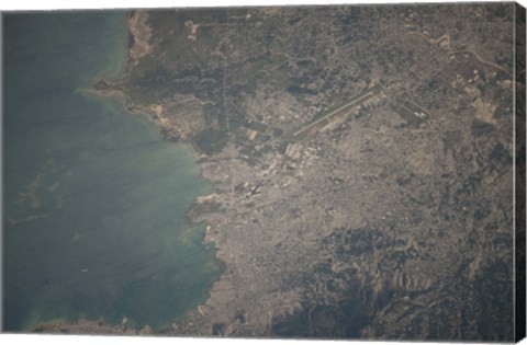 Framed Aerial view of the Port-au-Prince area of Haiti Print