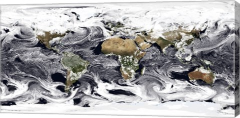 Framed Cylindrical Equidistant Projection of Visualization Showing Clouds Across the World Print