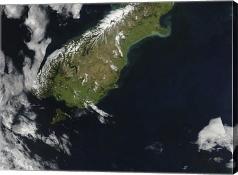 Framed Satellite view of Most of the South Island of New Zealand Print