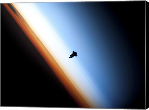 Framed Silhouette of Space Shuttle Endeavour over Earth&#39;s Colorful Horizon Print