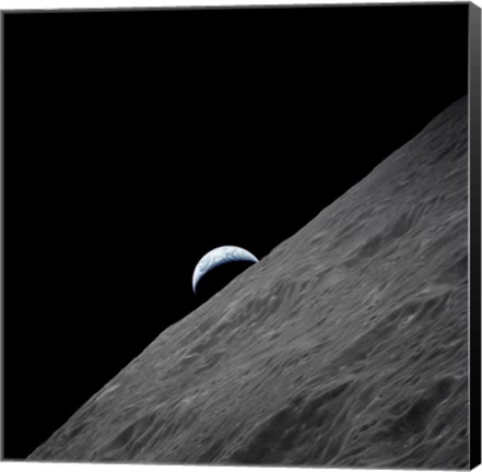 Framed crescent Earth Rises above the Lunar Horizon Print