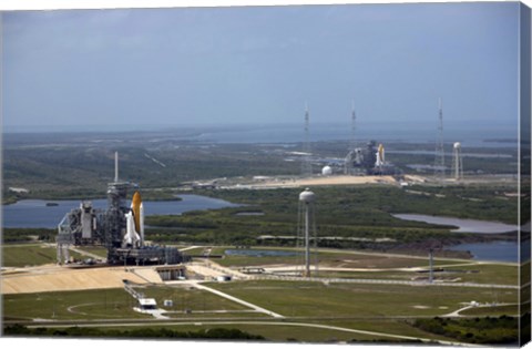 Framed Space Shuttle Atlantis on Launch Pad 39A is Accompanied by Space Shuttle Endeavour on Launch Pad 39B Print