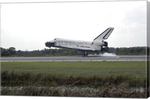 Framed Space Shuttle Discovery Touches Down on the Runway at Kennedy Space Center Print