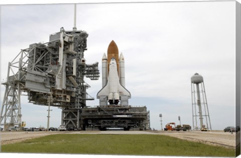 Framed Space Shuttle Atlantis comes to a Stop on the Top of Launch Pad 39A at Kennedy Space Center Print