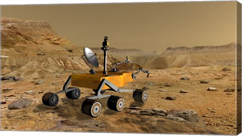 Framed Mars Science Laboratory Travels Near a Canyon on Mars Print