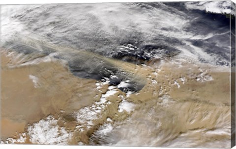 Framed Dust Blows Off the Coast of Libya Heading Over the Mediterranean Sea Print