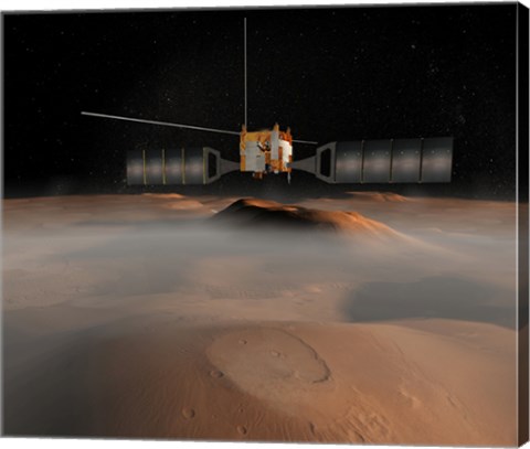 Framed Artist&#39;s Concept of Mars Express Spacecraft in Orbit Around Mars Print