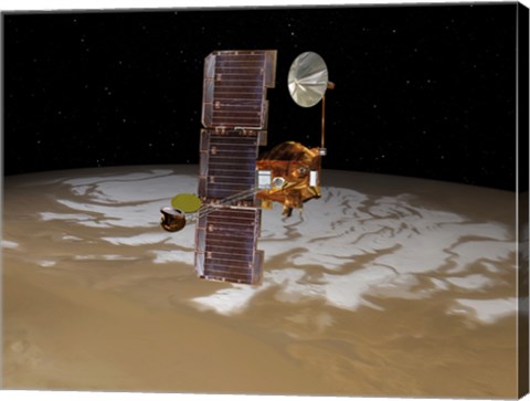 Framed Mars Odyssey Spacecraft Passes Above Mars&#39; South Pole Print