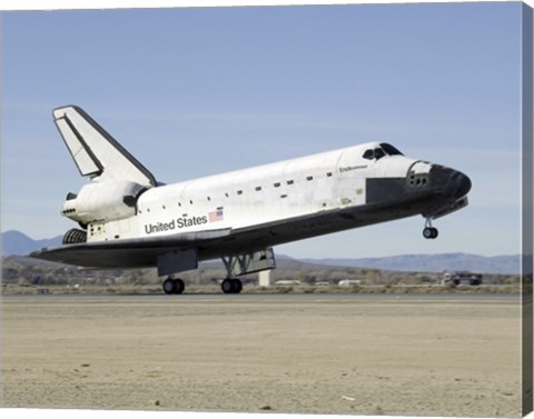 Framed Space Shuttle Endeavour&#39;s Main Landing Gear Touches Down on the Runway Print