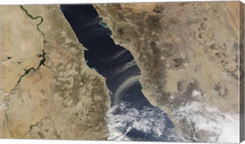 Framed Dust plumes blow off the coast of Saudi Arabia and over the Red Sea Print