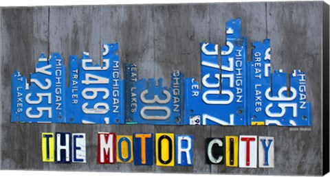 Framed Detriot City Skyline License Plate Print