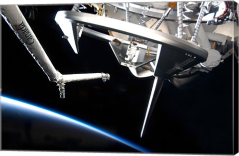 Framed Components of Space Shuttle Discovery Backdropped by Earth&#39;s Horizon Print