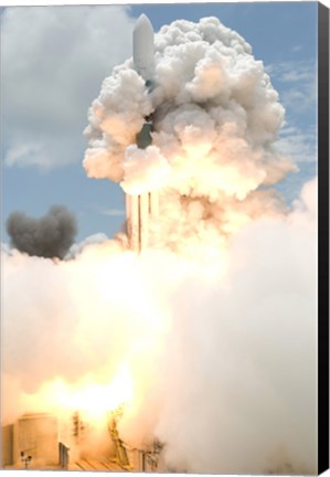 Framed Smoke Envelops the Delta II Rocket Print