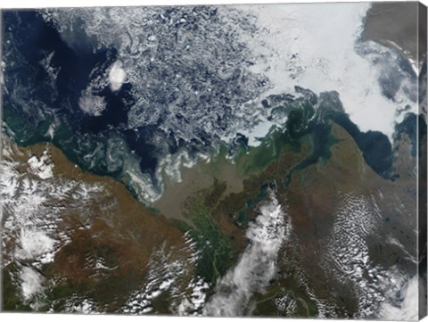 Framed Mackenzie River empties into Mackenzie Bay in Northern Canada Print