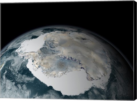 Framed Frozen Continent of Antarctica and its Surrounding Sea Ice Print