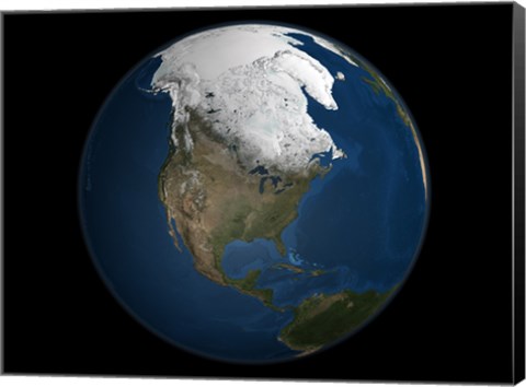 Framed Global view over North America with Arctic Sea Ice Print